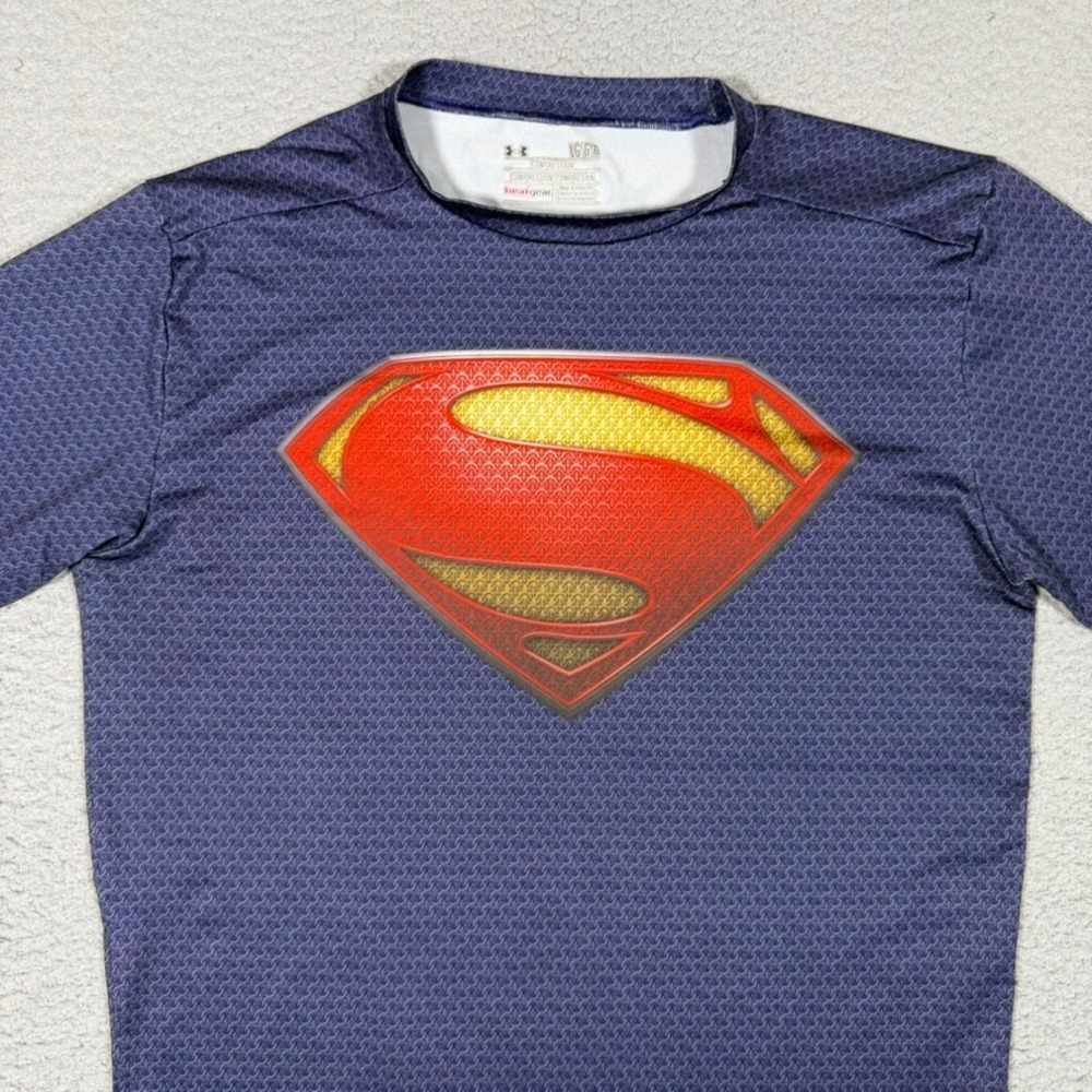 Under Armour Shirt Mens Large Blue Superman Compression Performance Stretch Gym - Picture 2 of 11